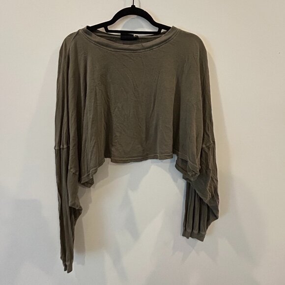 OUT FROM UNDER Ella Long Sleeve Cropped Tee - Olive Green - Picture 1 of 3